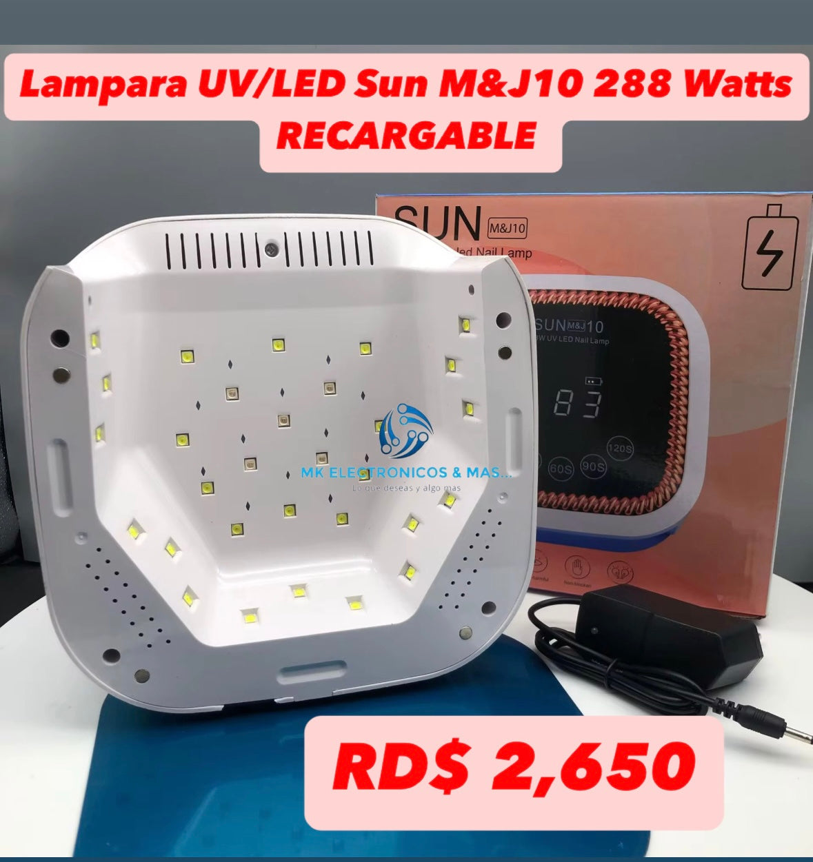 Lampara UV/LED Recargable Sun M&J 10 288 Watts