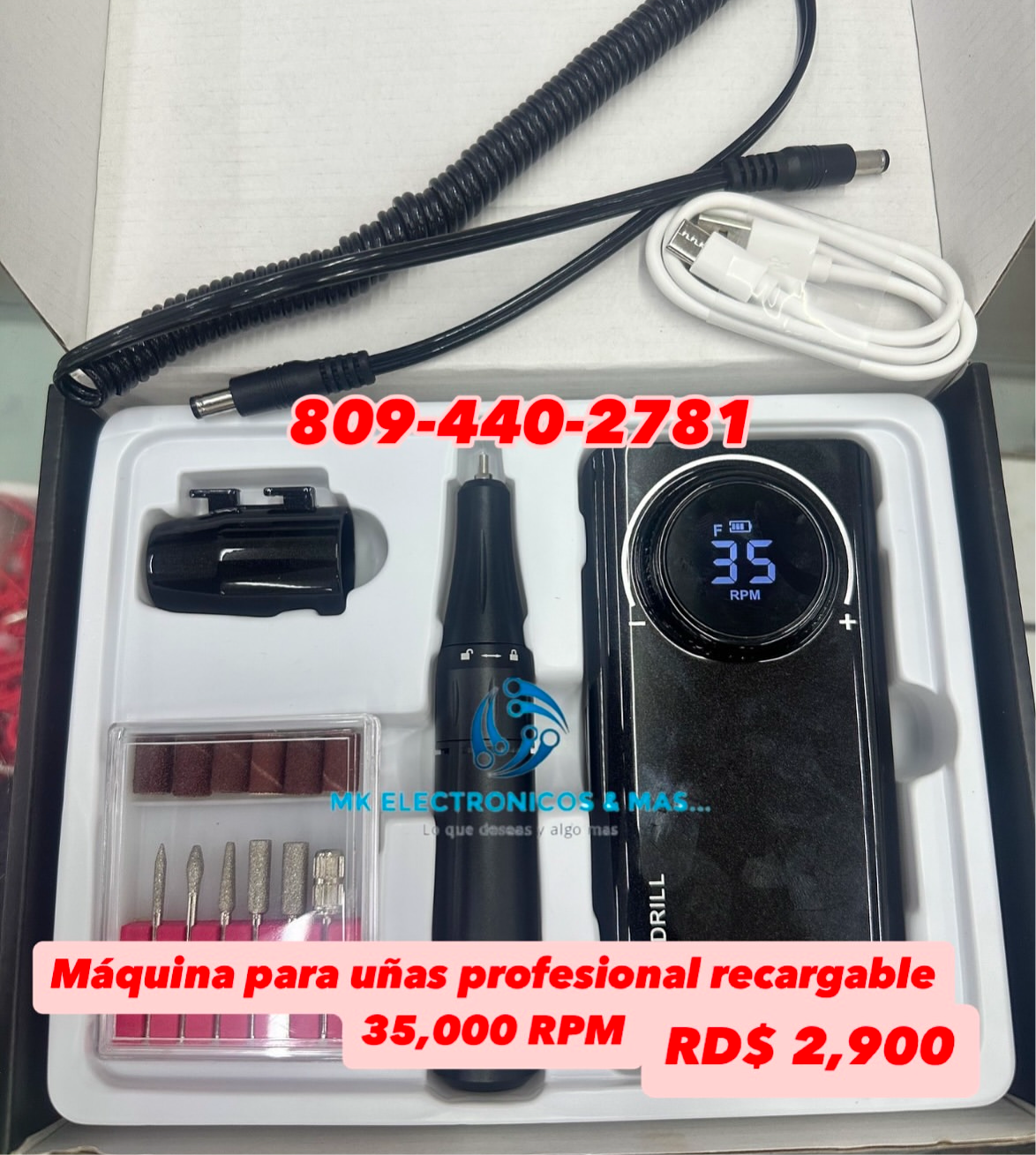 Máquina de uñas profesional recargable 35,000 RPM