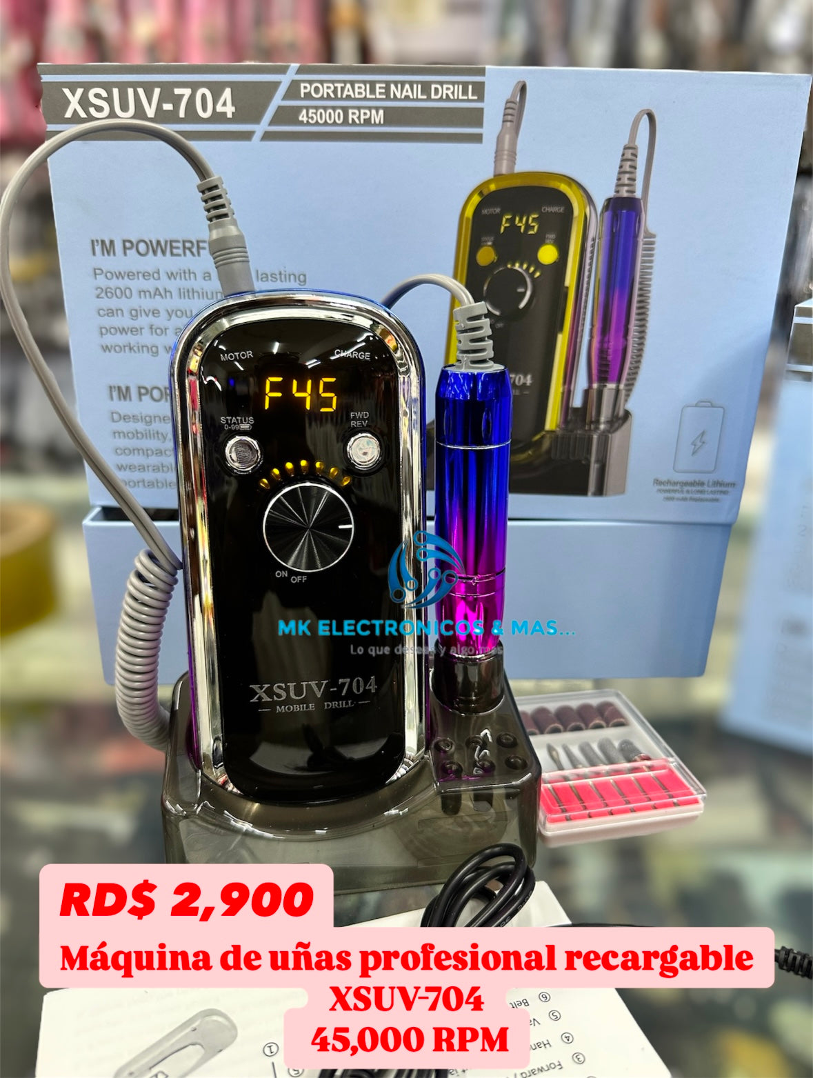 Máquina de uñas profesional recargable XSUV-704 45,000 RPM