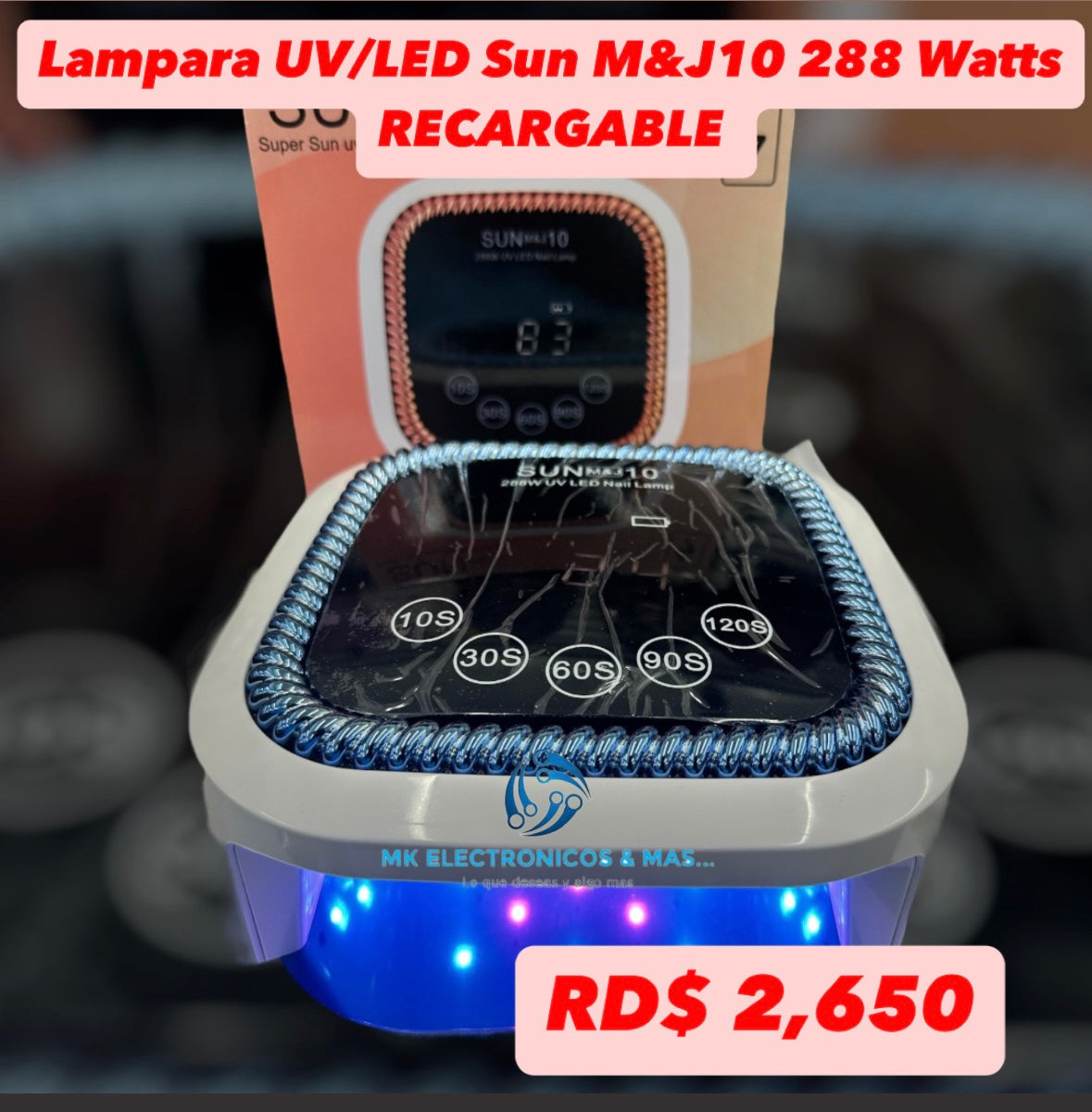 Lampara UV/LED Recargable Sun M&J 10 288 Watts