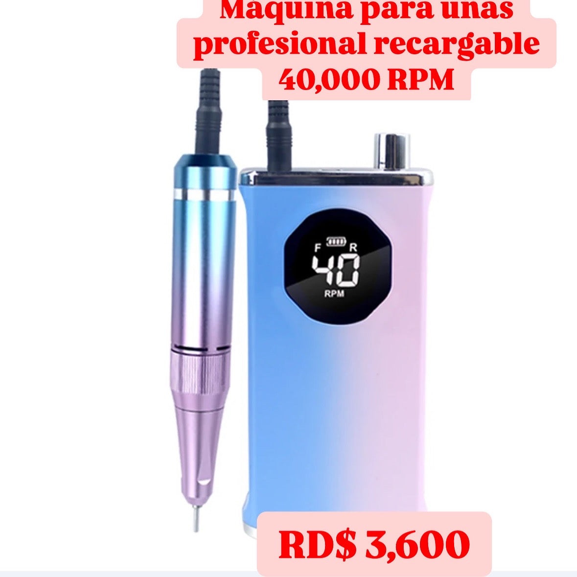 Máquina de uñas profesional recargable 40,000 RPM