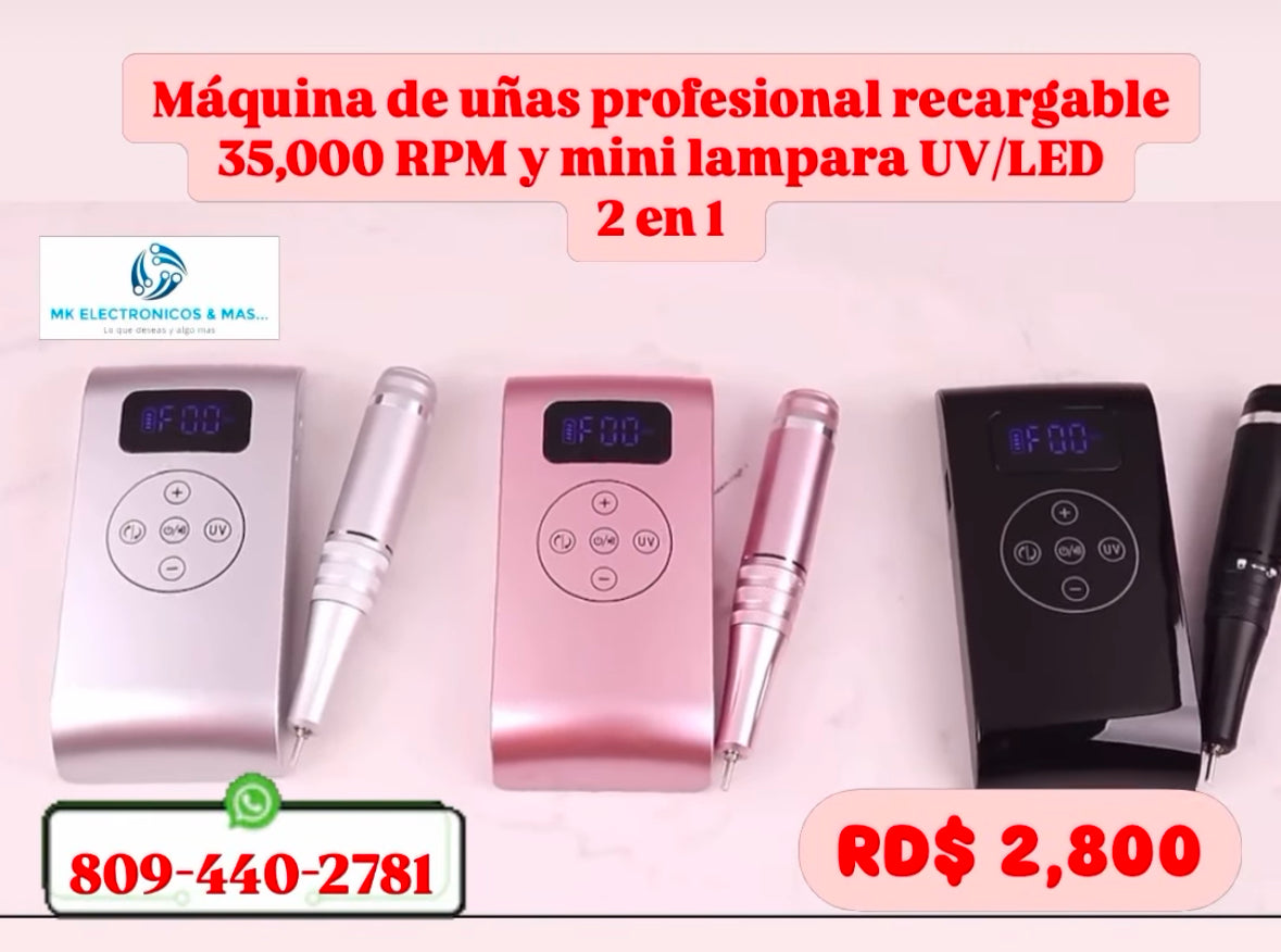 Maquina de uñas profesional recargable 35,000 RPM 2 en 1